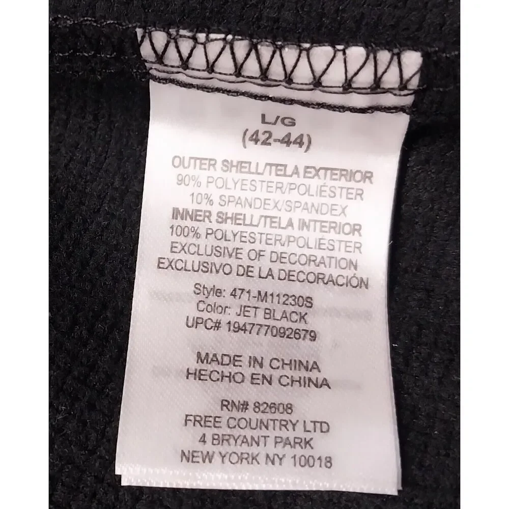 Free Country Men Size Large 42-44  Black Jacket Water Resistant Active Softshell